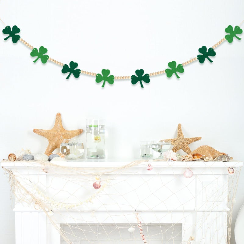 LIGHOON St Patricks Day Garland, Shamrock Clover Garland, Felt Shamrock Banner with Wooden Beads for St Patricks Day Decorations - Image 4