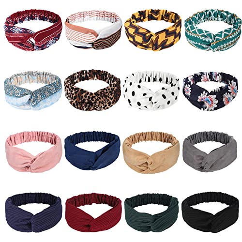 Meartchy 16 Pcs Hairbands for Women Boho Headbands Vintage Head Bands Floral Twisted Criss Cross Elastic Head Wrap Hair Accessories