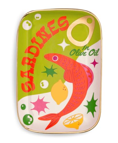 ban.do Novelty Trinket Tray, Ceramic Jewelry Dish, Small Decorative Tray for Keys or Decor, Cute Catchall Tray, Sardines - Image 1