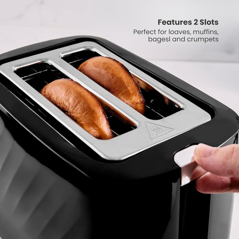 Tower محماصة ويندسور 2 شريحة مع فتحات ذاتية التمركز، 7 مستويات تحمير، 800 واط تسخين سريع، إعادة تسخين وتجمد، إيقاف تلقائي، صينية فتات قابلة للإزالة، تصميم بريطاني، ضمان لمدة 2 سنة - Image 3