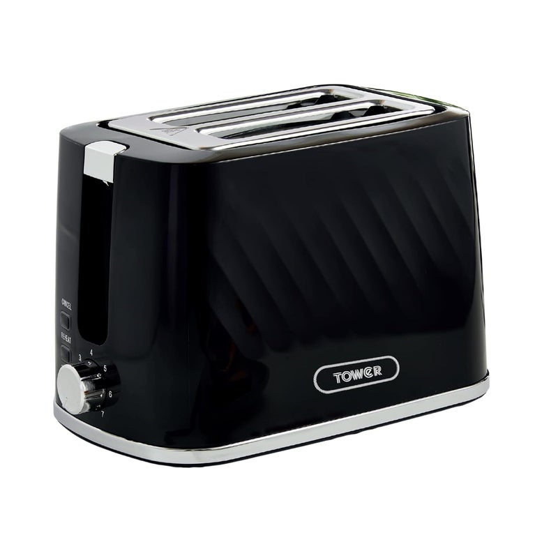 Tower محماصة ويندسور 2 شريحة مع فتحات ذاتية التمركز، 7 مستويات تحمير، 800 واط تسخين سريع، إعادة تسخين وتجمد، إيقاف تلقائي، صينية فتات قابلة للإزالة، تصميم بريطاني، ضمان لمدة 2 سنة - Image 1