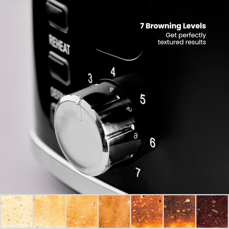 Tower محماصة ويندسور 2 شريحة مع فتحات ذاتية التمركز، 7 مستويات تحمير، 800 واط تسخين سريع، إعادة تسخين وتجمد، إيقاف تلقائي، صينية فتات قابلة للإزالة، تصميم بريطاني، ضمان لمدة 2 سنة - Image 4