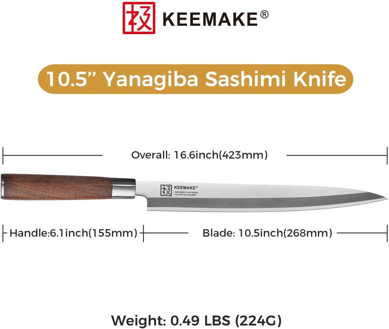 KEEMAKE Sashimi Knife Japanese - 10.5 inch Sushi Knife VG10 Stainless Steel Single Bevel Blade, Perfect Rosewood Handle Yanagiba knives - Image 2