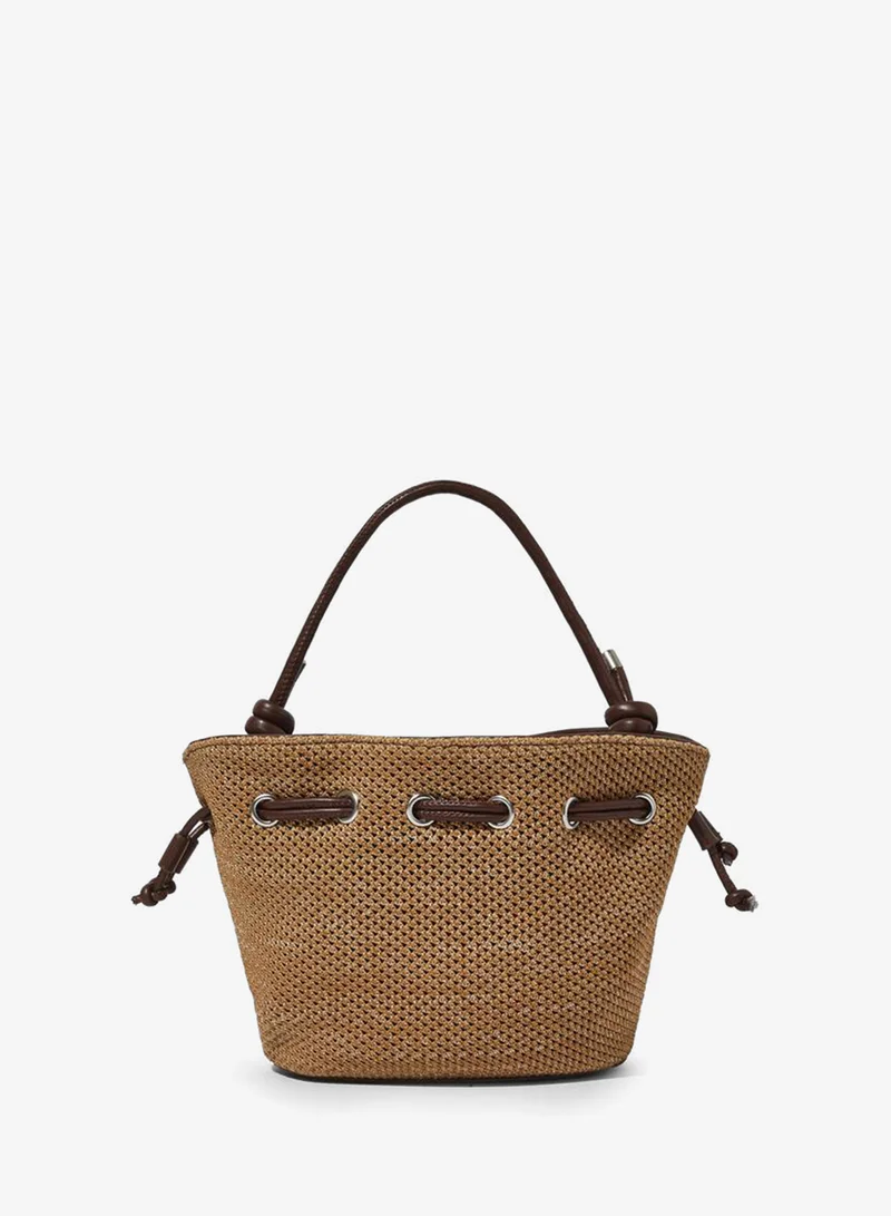 Styli Khaki Woven Bucket Shoulder Bag With Mini Pouch