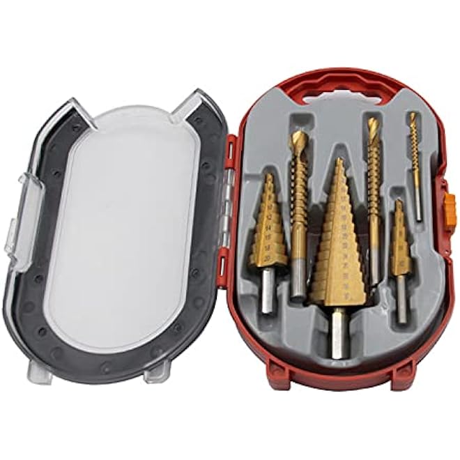 6 PCS Step Drill Bit and Saw Drill Set HSS Drill Bits for Sheet Aluminum Iron Metal Stainless Steel Wood Hole Drilling Expanding Multifunction Spiral Grooved Step Drill for Woodworking Industr - Image 2