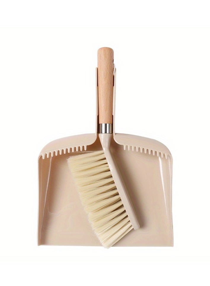 Beauenty Compact Wooden Handle Broom and Dustpan Set with Natural Bristles - Perfect for Sofa, Table, and Small Spaces Cleaning, Small Broom And Dustpan Set - Image 1