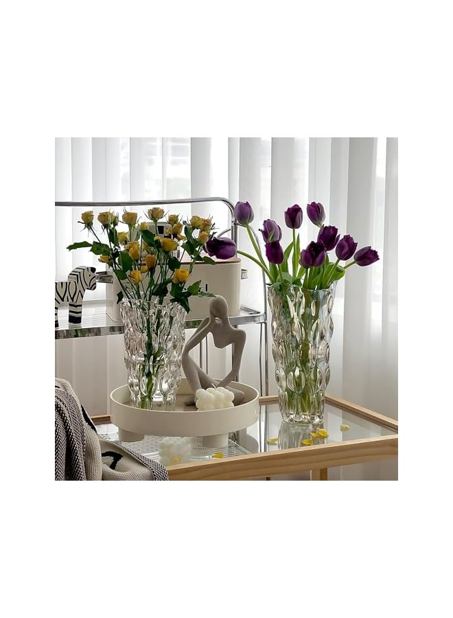 The Bros مزهرية زجاجية حديثة شفافة لتزيين الزهور، قوية وطويلة لمركز المنزل (شفافة) - Image 3