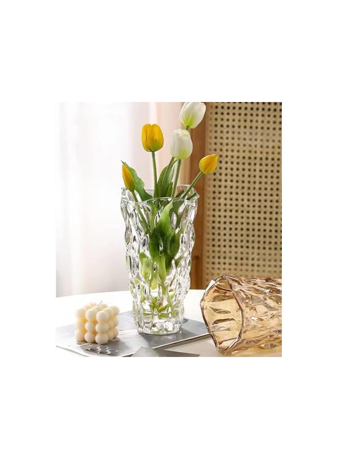 The Bros مزهرية زجاجية حديثة شفافة لتزيين الزهور، قوية وطويلة لمركز المنزل (شفافة) - Image 5