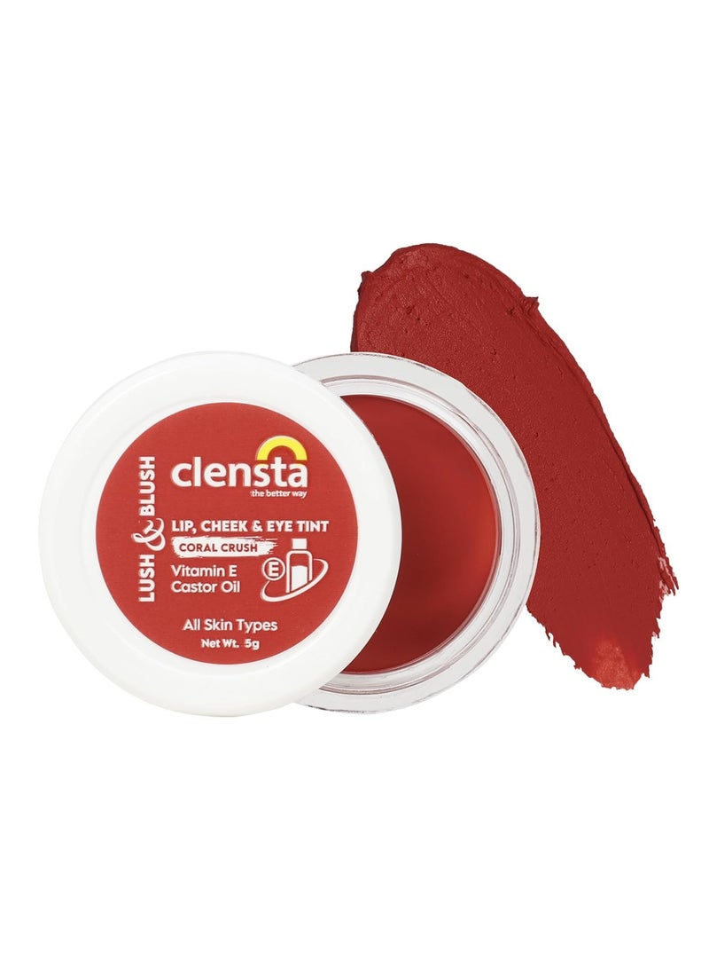 Clensta Lip Cheek Tint Coral Crush with Goodness of Vitamin E Castor Oil 5G - Image 1