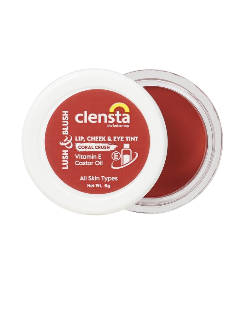Clensta Lip Cheek Tint Coral Crush with Goodness of Vitamin E Castor Oil 5G - Image 2