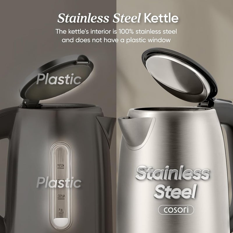 COSORI Electric Kettle 1.7L 3000W, Plastic-free Interior, Lids Open at 2 Angles, Easy to Clean, Automatic Shut Off & Boil-Dry Protection, Stainless Steel Tea Kettle, Hot Water Boiler & Heater, S152 - Image 3