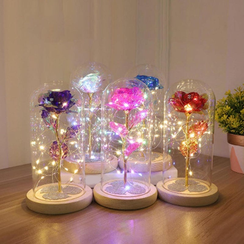 Generic Plastic Rose Flower Gift, Rainbow Forever Rose in Glass Dome, Rose Light Up Flower, Personalized Gifts for Mom, Sisters, Friend, Women, Valentine's Day, Birthday, Wedding(Multi-Colour)  - Image 3