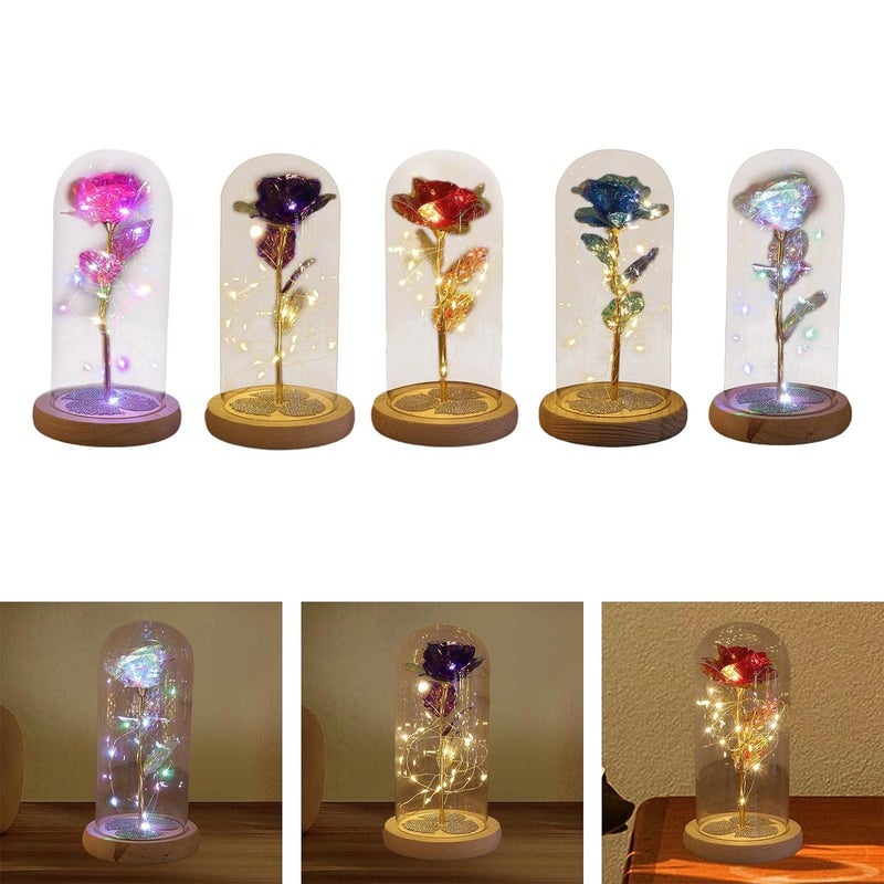 Generic Plastic Rose Flower Gift, Rainbow Forever Rose in Glass Dome, Rose Light Up Flower, Personalized Gifts for Mom, Sisters, Friend, Women, Valentine's Day, Birthday, Wedding(Multi-Colour)  - Image 2
