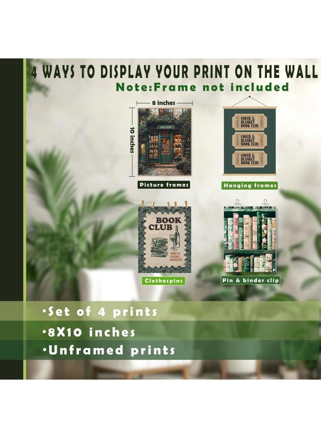 LUKIPOM Vintage Nostalgic Book Wall Art Posters Set of 4, Reading Nook Corner Room Decor, Retro Green Bookish Canvas Prints Artwork for Library Book Store Club Wall Decor, 8x10 Unframed - Image 2