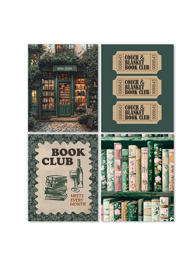 LUKIPOM Vintage Nostalgic Book Wall Art Posters Set of 4, Reading Nook Corner Room Decor, Retro Green Bookish Canvas Prints Artwork for Library Book Store Club Wall Decor, 8x10 Unframed - Image 1