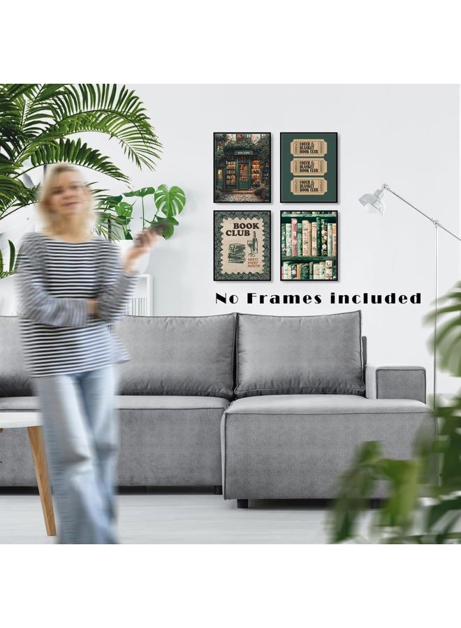 LUKIPOM Vintage Nostalgic Book Wall Art Posters Set of 4, Reading Nook Corner Room Decor, Retro Green Bookish Canvas Prints Artwork for Library Book Store Club Wall Decor, 8x10 Unframed - Image 3