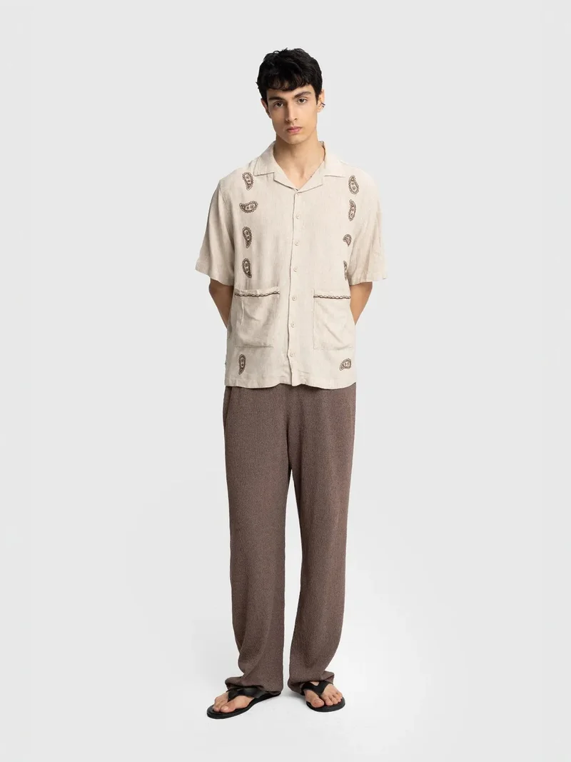 Giesto GIESTO Men's Cotton Embroidered Poplin Short Sleeve Shirt