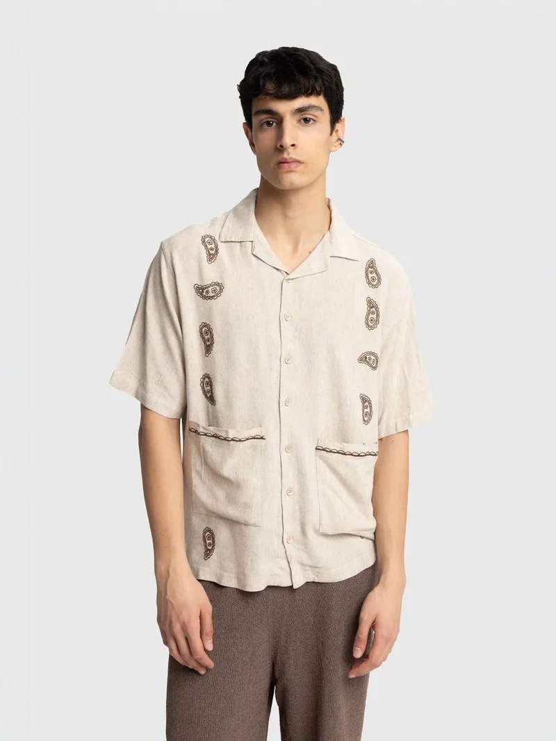 Giesto GIESTO Men's Cotton Embroidered Poplin Short Sleeve Shirt