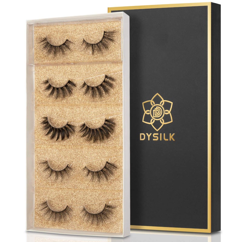 DYSILK Mink Lashes Natural Look  False Eyelashes 5 Pairs 6D Lashes 5 Styles Mixed Lash Pack  Wispy Lashes Fake Eyelashes Soft Reusable Cat Eye Lash  15mm18mm
