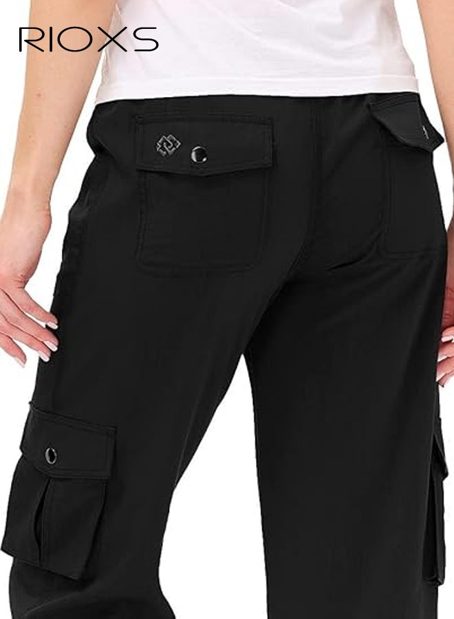 ريوكس السراويل الداخلية، سراويل ذات الأرجل العريضة والجيوب، والسراويل الرياضية ذات الأرجل المرنة، والسراويل الرياضية ذات الأرجل المرنة، والسراويل الخفيفة المريحة للسيدات، والسراويل الخارجية هي رياضة السفر، والسراويل السوداء للنساء - Image 2