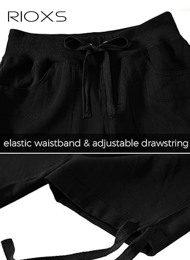 ريوكس السراويل الداخلية، سراويل ذات الأرجل العريضة والجيوب، والسراويل الرياضية ذات الأرجل المرنة، والسراويل الرياضية ذات الأرجل المرنة، والسراويل الخفيفة المريحة للسيدات، والسراويل الخارجية هي رياضة السفر، والسراويل السوداء للنساء - Image 5