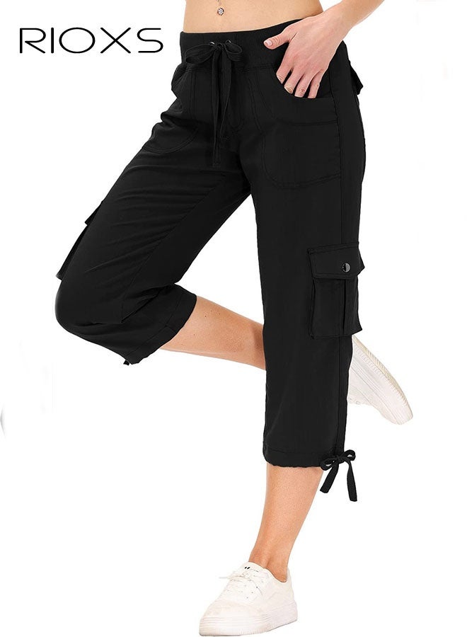 ريوكس السراويل الداخلية، سراويل ذات الأرجل العريضة والجيوب، والسراويل الرياضية ذات الأرجل المرنة، والسراويل الرياضية ذات الأرجل المرنة، والسراويل الخفيفة المريحة للسيدات، والسراويل الخارجية هي رياضة السفر، والسراويل السوداء للنساء - Image 1