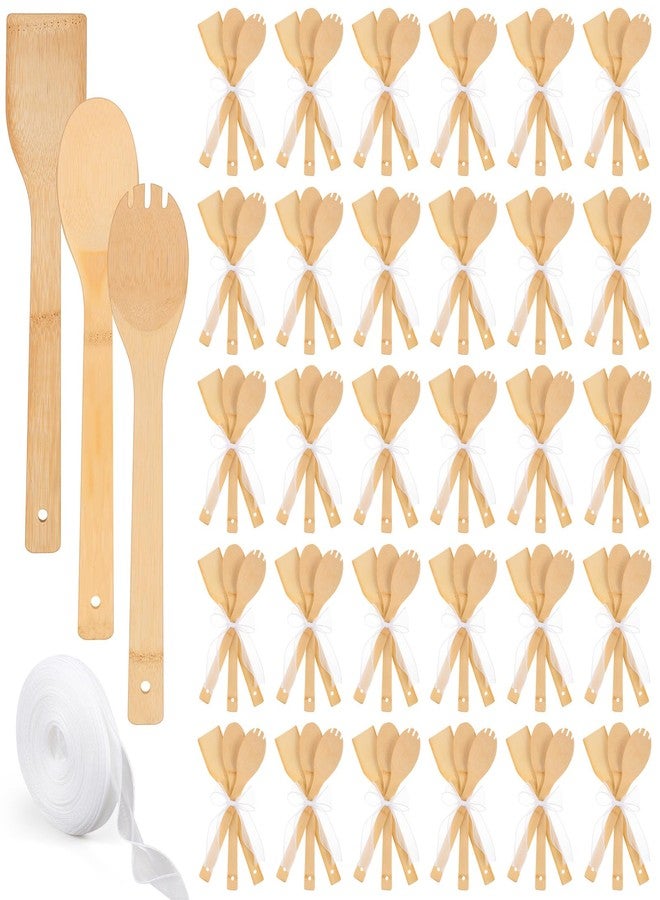 Reallnaive 108 Pcs Bamboo Spatula Wooden Kitchen Utensil Bulk 12''wood Spoon Spatula for Cooking with Ribbon Bridal Baby Shower Game Prize Wedding Party Favors Housewarming Gift (Natural Style) - Image 1