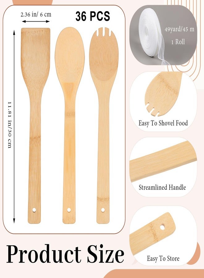 Reallnaive 108 Pcs Bamboo Spatula Wooden Kitchen Utensil Bulk 12''wood Spoon Spatula for Cooking with Ribbon Bridal Baby Shower Game Prize Wedding Party Favors Housewarming Gift (Natural Style) - Image 2