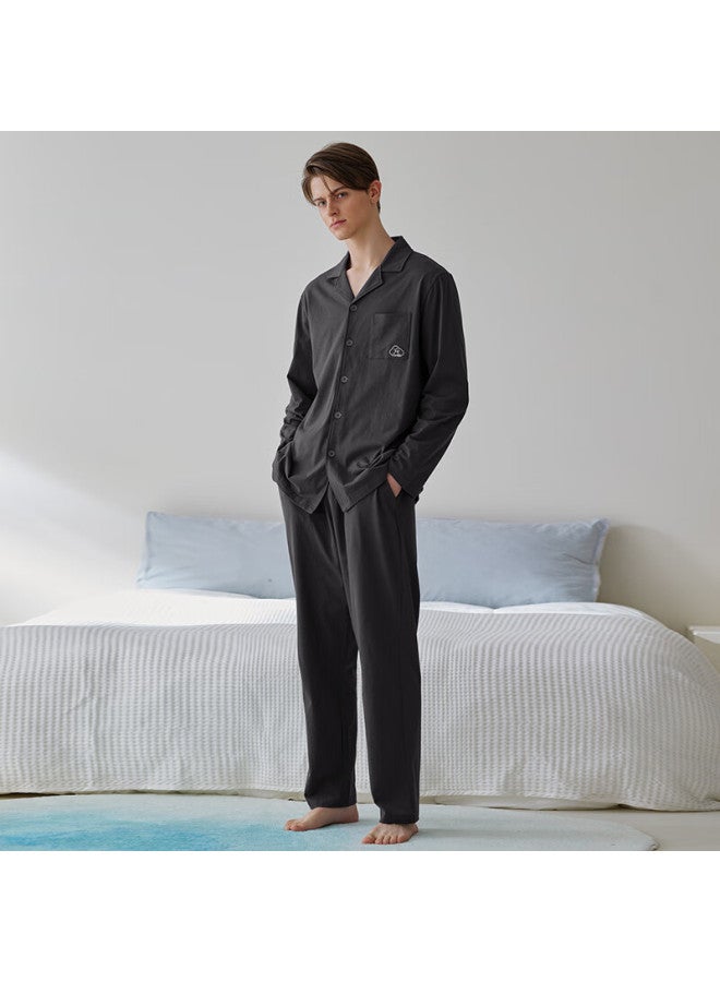 Fenton Fenteng Couples Pajamas Women's New Pure Cotton Spring And Autumn Long Sleeve Lapel Cardigan Simple Plus Size Youth Men's Homewear Set - Image 2