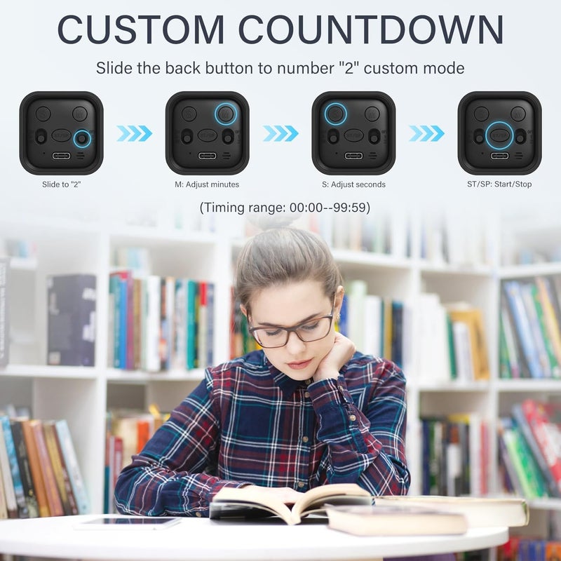 OORAII Rotating Pomodoro Timer 5, 25, 10 50 Minutes Preset, Desk Productivity Timer w/Gravity Sensor, ADHD Tool Cube Timer, Vibration/High/Low Volume/Custom Modes, for Work, Study, Back to School, Kitchen - Image 4