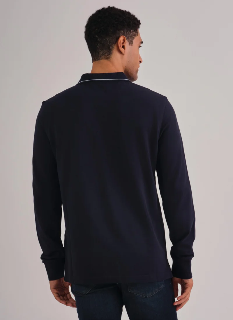 GANT Gant Textured Collar Long Sleeve Polo Shirt