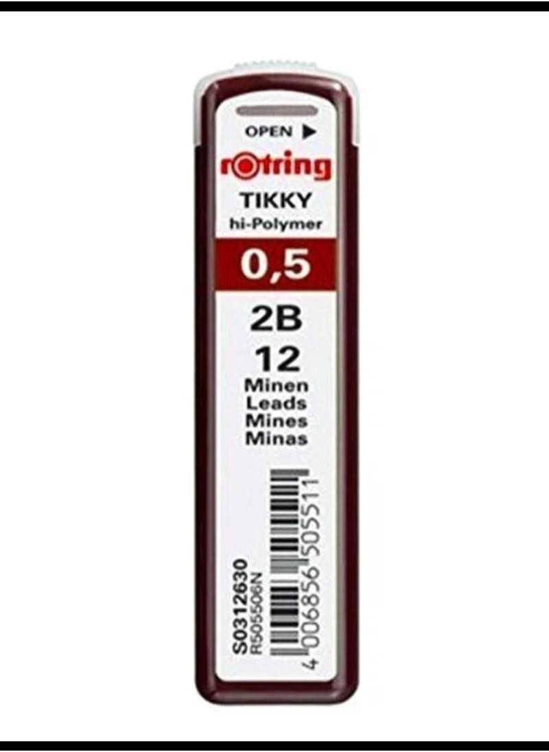 Rotring 5. Lead nibs for refilling 2B gray mechanical pencils 