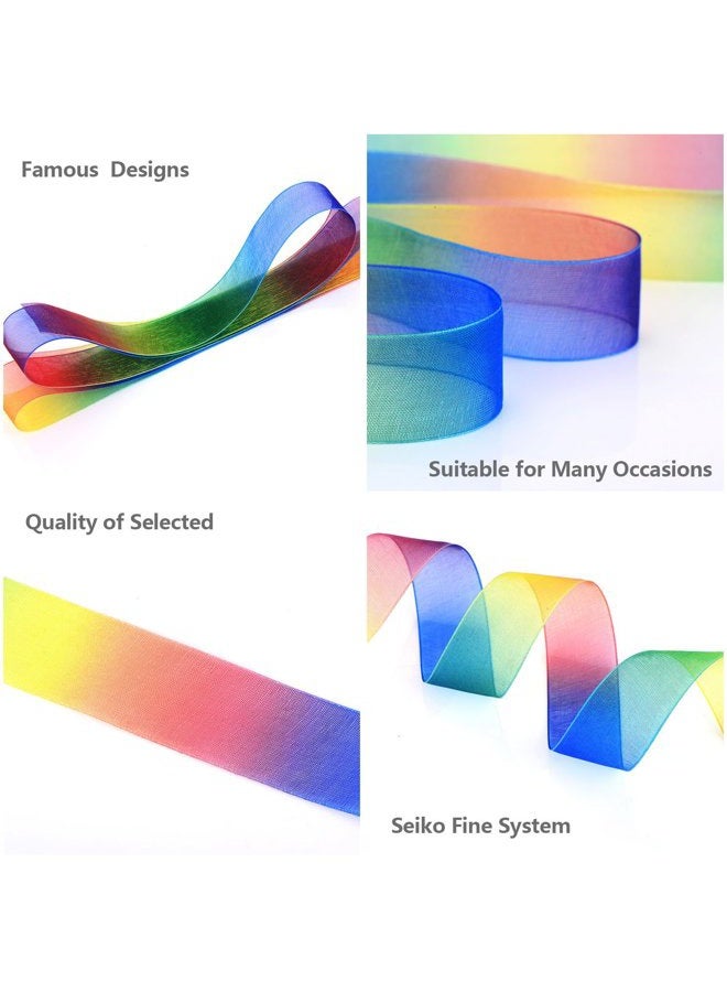 Shappy 1 Inch Shimmer Sheer Organza Ribbon, Rainbow Colors (50 Yard) - Image 2