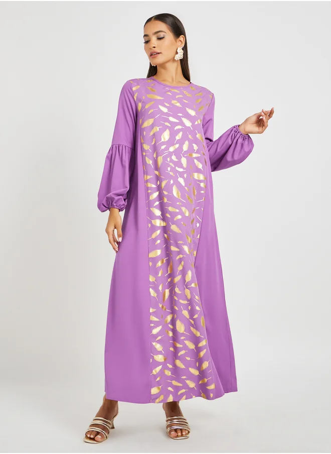 ستايلي Foil Printed Cuffed Sleeves Jalabiya