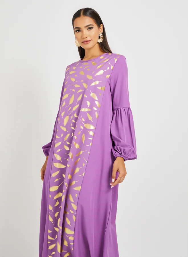 Styli Foil Printed Cuffed Sleeves Jalabiya