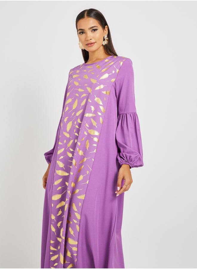 Styli Foil Printed Cuffed Sleeves Jalabiya  - Image 3