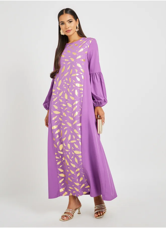 ستايلي Foil Printed Cuffed Sleeves Jalabiya