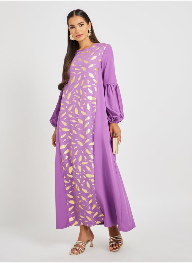 Styli Foil Printed Cuffed Sleeves Jalabiya  - Image 1