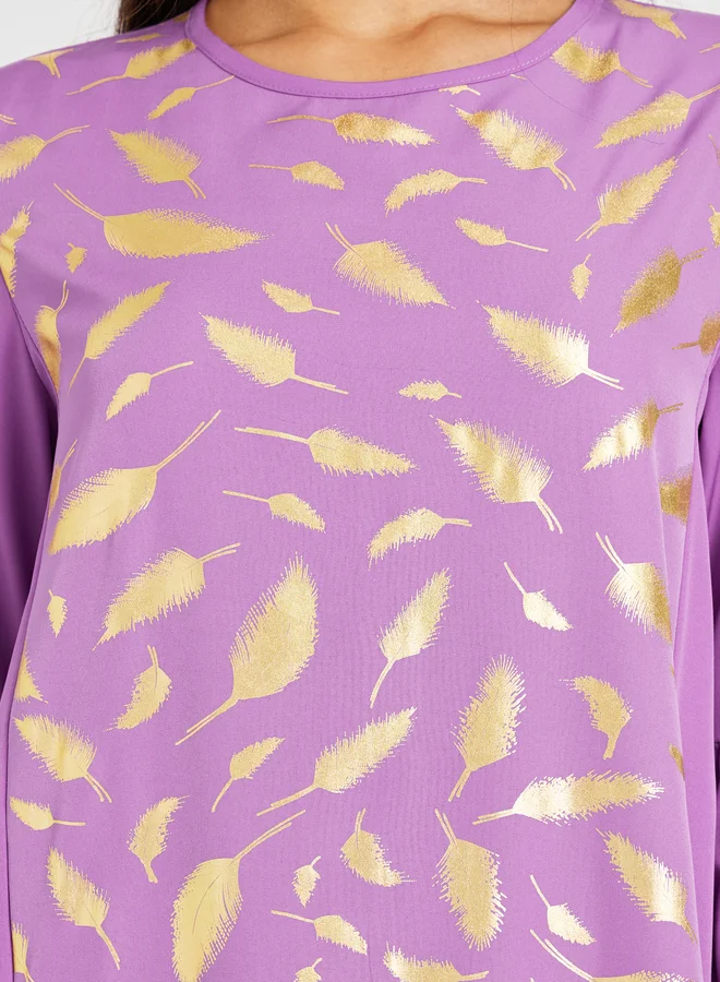 Styli Foil Printed Cuffed Sleeves Jalabiya