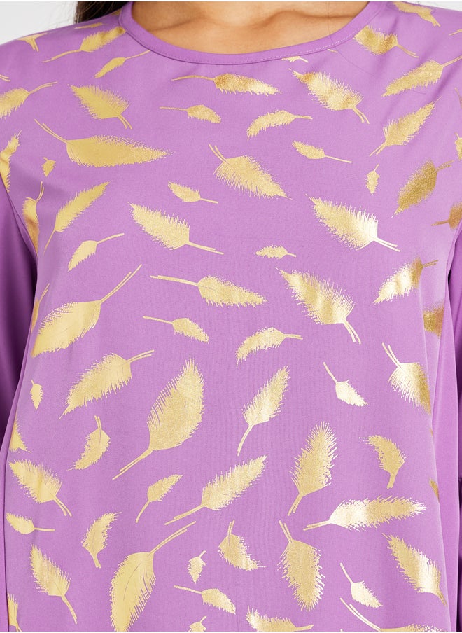 Styli Foil Printed Cuffed Sleeves Jalabiya  - Image 4