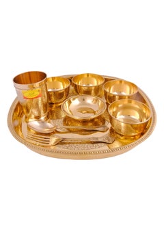 SHIV SHAKTI ARTS Shiv Shakti Arts® Brass Dinner Set | Thali Set - 9 Pieces | Flower Engraved Design - (Dinnerware, Home dcor 2021 Gift Item)  - Image 2