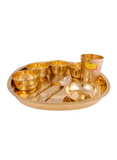 SHIV SHAKTI ARTS Shiv Shakti Arts® Brass Dinner Set | Thali Set - 9 Pieces | Flower Engraved Design - (Dinnerware, Home dcor 2021 Gift Item)  - Image 1