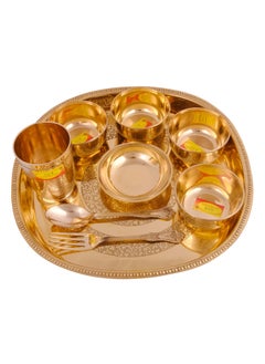 SHIV SHAKTI ARTS Shiv Shakti Arts® Brass Dinner Set | Thali Set - 9 Pieces | Flower Engraved Design - (Dinnerware, Home dcor 2021 Gift Item)  - Image 4