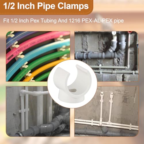 Ophjerg PEX Pipe Clamp Clip, 50Pcs 1/2 Inch PEX Clamp For PVC Water Pipes & Tubing Hoses Hangers Clips Holder Support Bracket Socket, White Plastic U Pipe Clamp Tools - Image 3