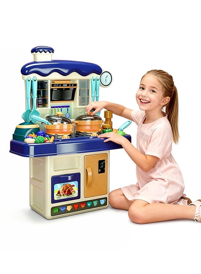 31Pcs Kitchen Toy Set,Kids Kitchen Playset with Real Smoke, Sound & Light, Press Water Tap with Circulating Flow, Interactive Pretend Cooking Toys, Educational Role Play with Dishes & Food - Image 3