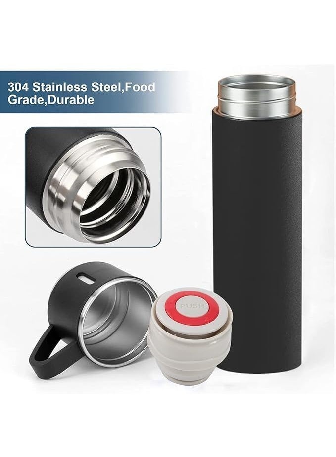 Stainless Steel Vacuum Flask Set 500ml with 3 Cups , Double Wall Insulated Thermos Bottle Keeps Drinks Hot or Cold for Up to 12 Hours, Ideal for Travel, Office and Outdoor Use - Black - Image 4