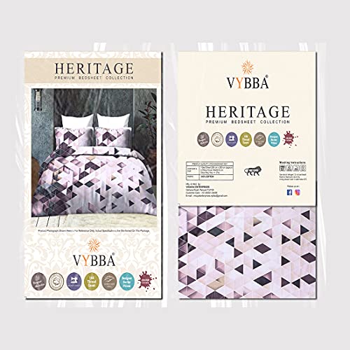 VYBBA 144 TC 100% Cotton Single Bedsheet with 1 Pillow Cover (20x30 inch), Bed Sheet (60x90 inch || 5 X 7.4 feet) || Geometric Print_Oyster Pink Color - Image 4