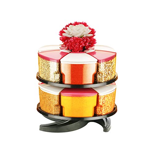 Cronus 360° Revolving Spice Rack - Masala Box & Container Set of 12 (PINK) - 300 ml Plastic - Image 1