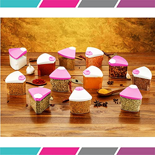 Cronus 360° Revolving Spice Rack - Masala Box & Container Set of 12 (PINK) - 300 ml Plastic - Image 3