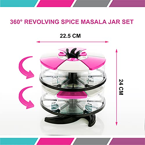 Cronus 360° Revolving Spice Rack - Masala Box & Container Set of 12 (PINK) - 300 ml Plastic - Image 2